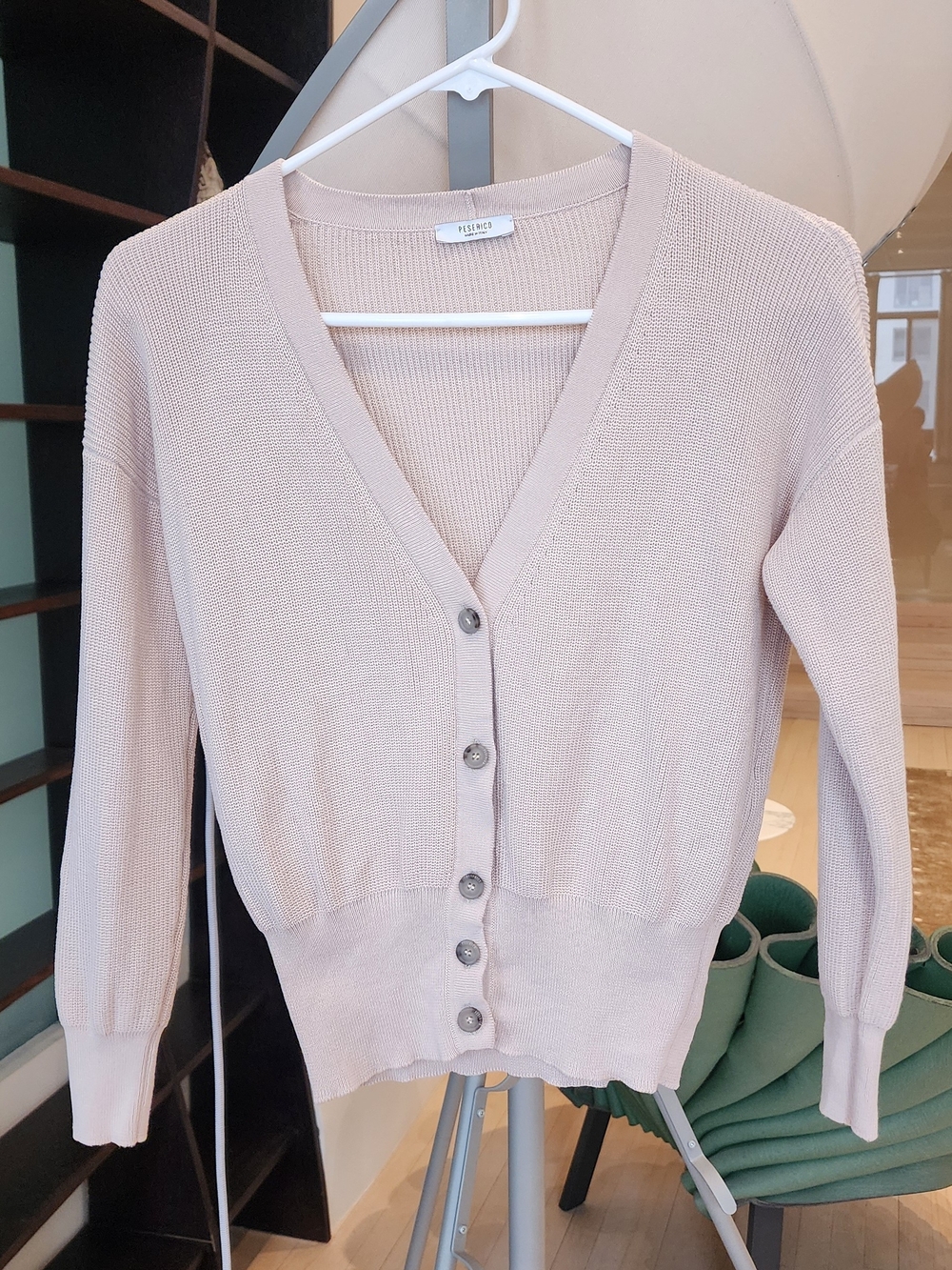 Peserico Pale Beige V-Neck Button Front Cotton Cardigan Size IT38